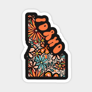 Idaho State Design | Artist Designed Illustration Featuring Idaho State Outline Filled With Retro Flowers with Retro Hand-Lettering Magnet