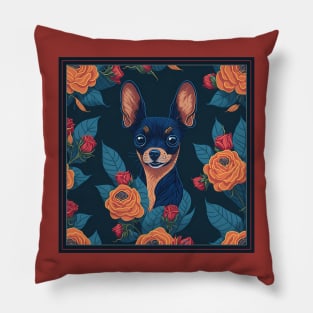 Dogs, Toy Terrier and flowers, dog, style vector (red flowers Toy Terrier 2 version) Pillow