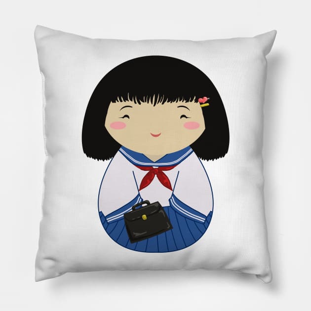 Kokeshi School Girl Pillow by Thedustyphoenix