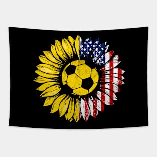 Sunflower American Flag Soccer Lover Gifts 4th Of July Tapestry