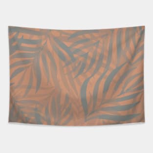Digital palm leaves in blue and coral Tapestry