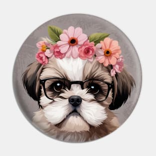 Baby Shih Tzu Puppy Wearing Glasses Pin