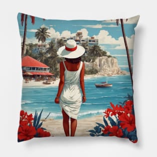 Isla Mujeres Mexico Vintage Poster Tourism Pillow
