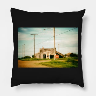 Old abandoned storefront in ghost town Rowley Canada Pillow