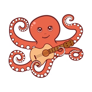 Adorable Octopus Playing Acoustic Guitar Cartoon T-Shirt