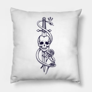 Skull Sword Snake Tattoo Pillow