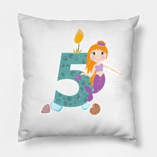 Cute little mermaid five birthday Pillow