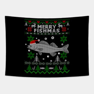 Merry Fishmas Walleye Fisherman Fishing Ugly Christmas Tapestry