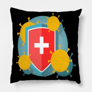 Protective shield with virus molecules, coronavirus, quarantine, corona, virus, pandemic, covid 19, covid19. Pillow