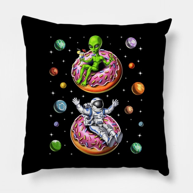 Astronaut Alien Riding Donut Pillow by underheaven