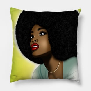 black woman with big afro hair Pillow