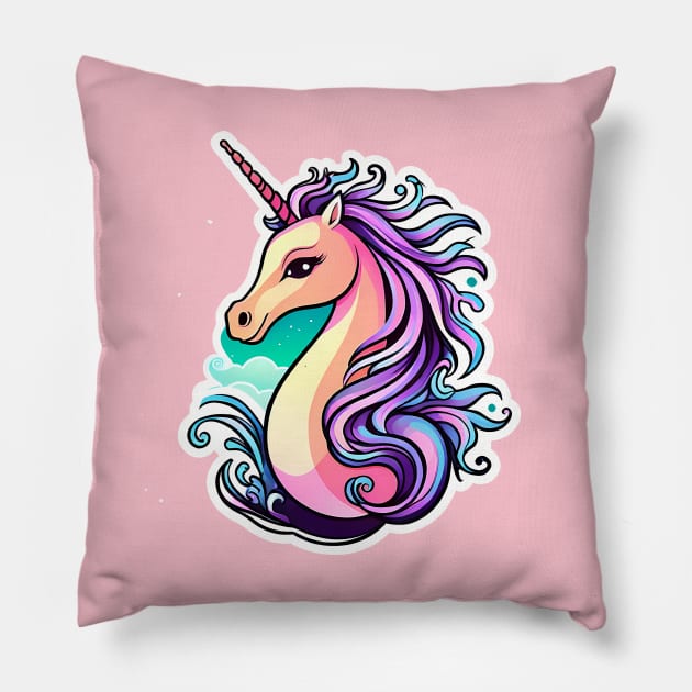 Magical Unicorn Seahorse Pillow by TaevasDesign