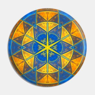 Mosaic Kaleidoscope Flower Blue and Yellow Pin