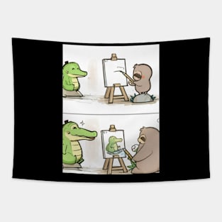 funny sloth drawing crocodile Tapestry