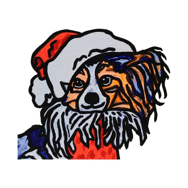 Papillon Dog Santa over Color by AmandaAAnthony