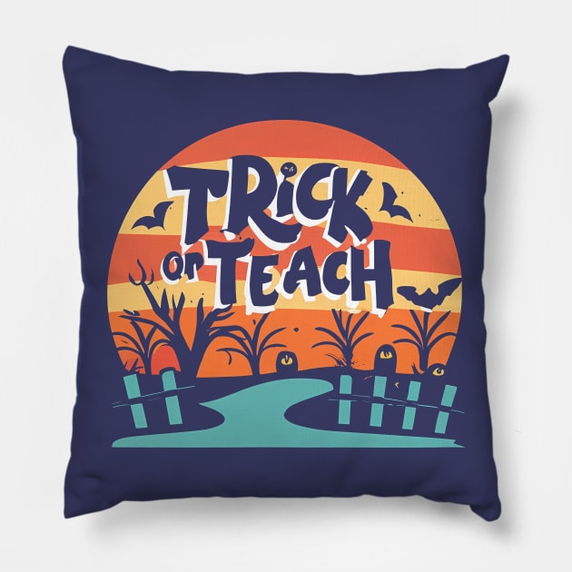 Trick or Teach, Vintage Sunset, Teacher Halloween, School Staff, Lunch Lady, Principal Pillow by NearlyNow