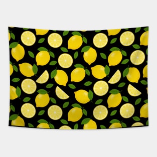 Lemon Fruit Pattern on Black Background Tapestry