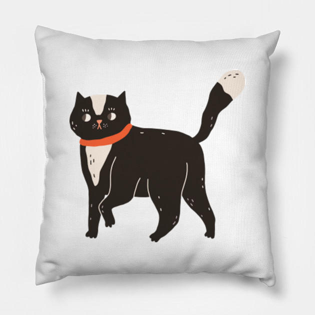 Proud Black Cat With A Red Collar Kitten Black Cat Pillow