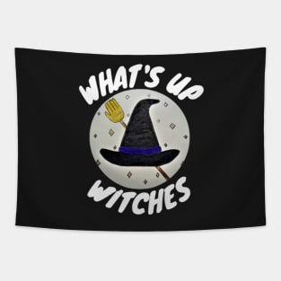 Whats Up Witches, Funny Halloween, Witch Hat With Broom Tapestry