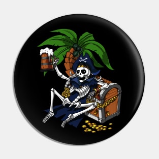 Skeleton Pirate Beer Party Pin