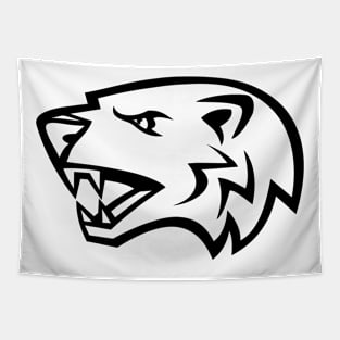 Angry North American Badger Head Side View Mascot Black and White Tapestry