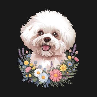 Bichon Frise Dog Summer Daisy Wildflowers Artwork T-Shirt