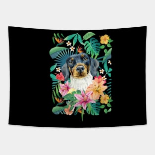 Tropical White Black Tan Piebald Dachshund Doxie 3 Tapestry