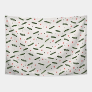 Christmas branches and stars - olive and coral Tapestry