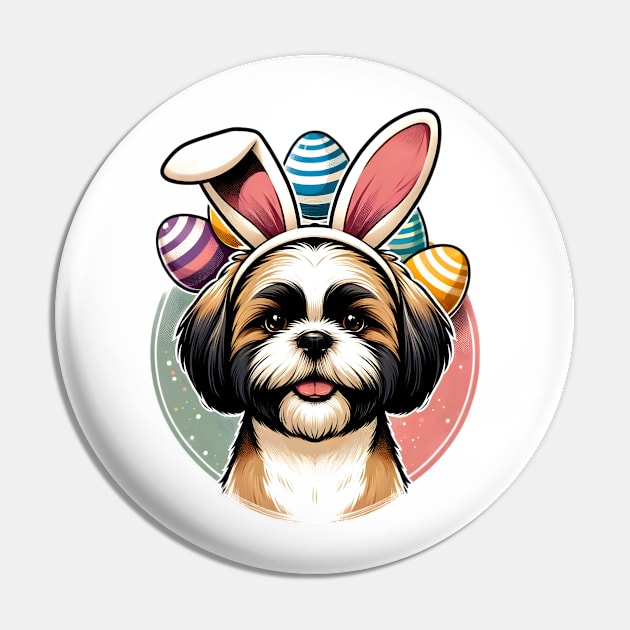 Shih Tzu with Bunny Ears Celebrates Easter Splendor Pin by ArtRUs