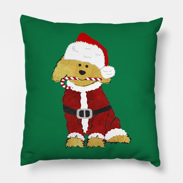 Christmas Goldendoodle Santa Claus Pillow by EMR_Designs