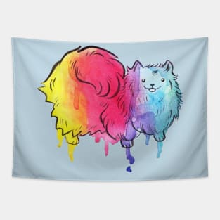 Rainbow Watercolor Drip Pomeranian Tapestry