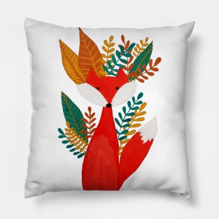 Cute fox with autumn foliage Pillow