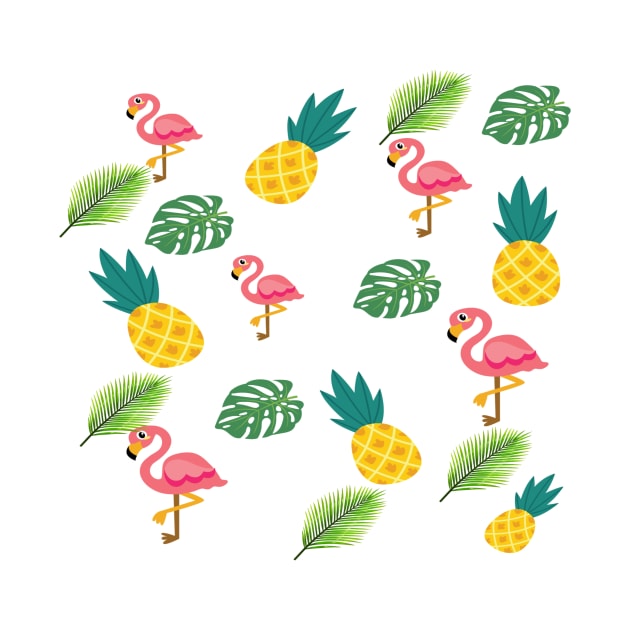 Summer pattern with flamingo and pineapple by Chanelle Queen 