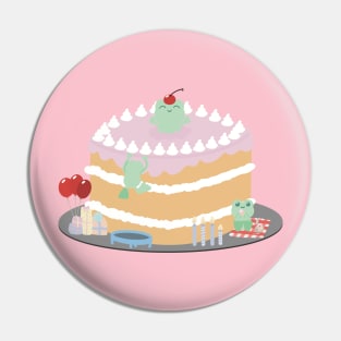 Celebration Cake with Cute Frogs Pin