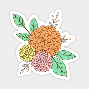 Wild colorful flowers botanical design in green, orange, pink and yellow Magnet
