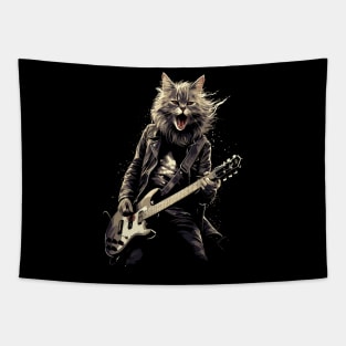 Rock & Roll Music Concert Festival Cat Rock Guitar Tapestry