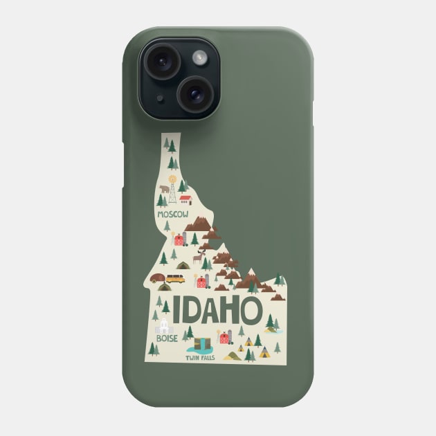 Idaho State USA Illustrated Map Phone Case by JunkyDotCom