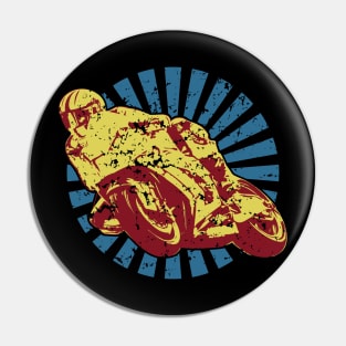 Sportbike Racing Motorcycle in Cool Distressed Retro Colors Pin