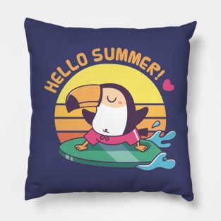 Hello Summer, Toucan Surfer Doodle Pillow