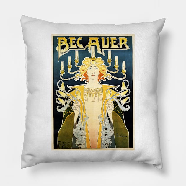 BEC AUER 1896 Incandescent Gas Light by Art Nouveau Artist Henri Privat Livemont Pillow by vintageposters