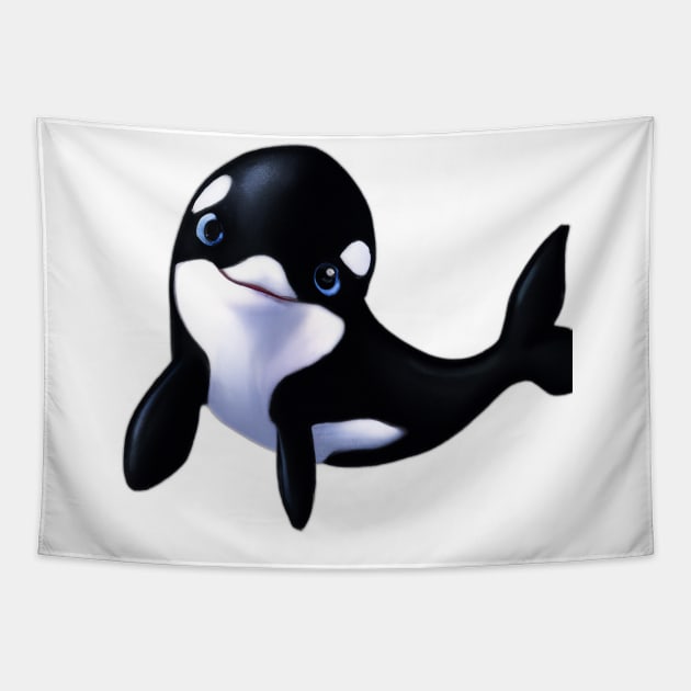 Cute Orca Drawing Tapestry by Play Zoo