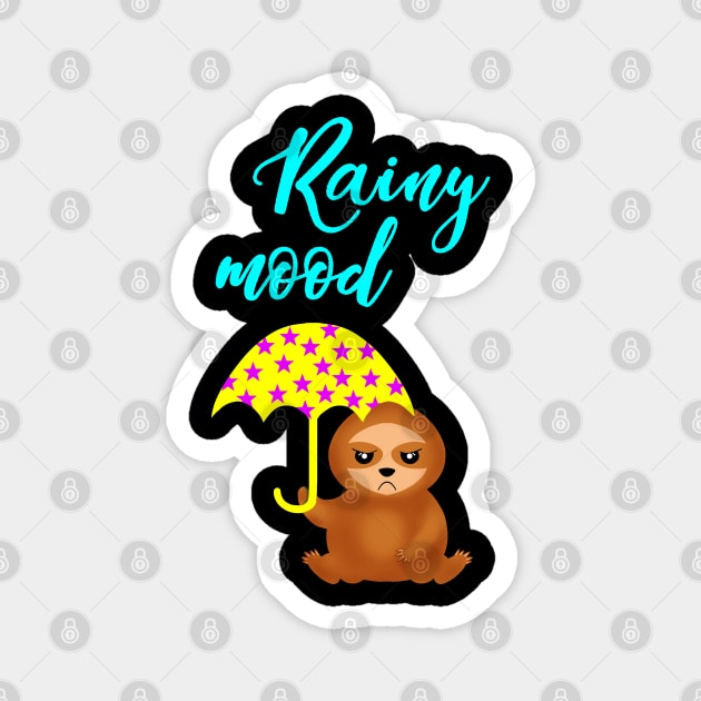 Rainy mood, rainy days. Grumpy cranky little sloth with a yellow umbrella in the rain of pink hearts. Funny gift ideas for rain, fall season and sloth lovers. Magnet by BlaiseDesign