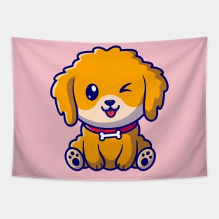 Cute Dog Sitting Cartoon Tapestry