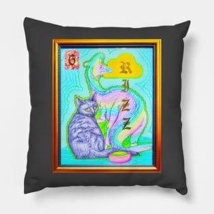 Rainbow Dinosaur Cat Coloring Book Collage Framed Art Rizz Y2K Design Pillow