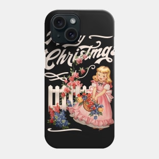 Merry Christmas Girl Garden typography illustration Phone Case