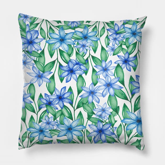 Blue Watercolor Wild Flower Pillow by kakamona