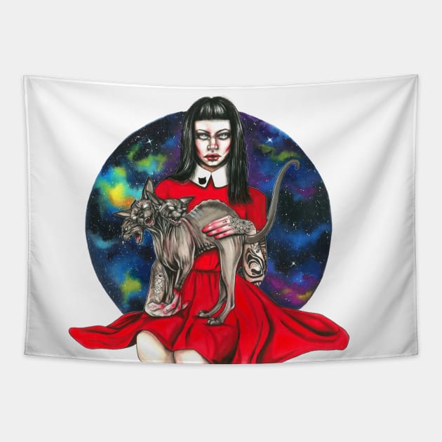 Sphynx galaxy Queen Tapestry by Psyca