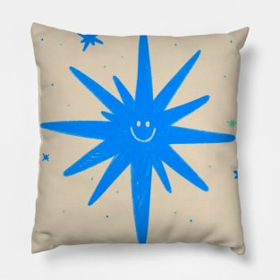 Retro Blue Star Vintage 70s Pillow