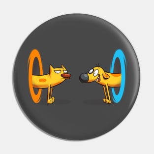 Cat Dog Cartoon - Portal Video Game - Funny Pet Crossover Pin