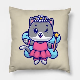 Cute Cat Fairy Holding Magic Wand Cartoon Pillow